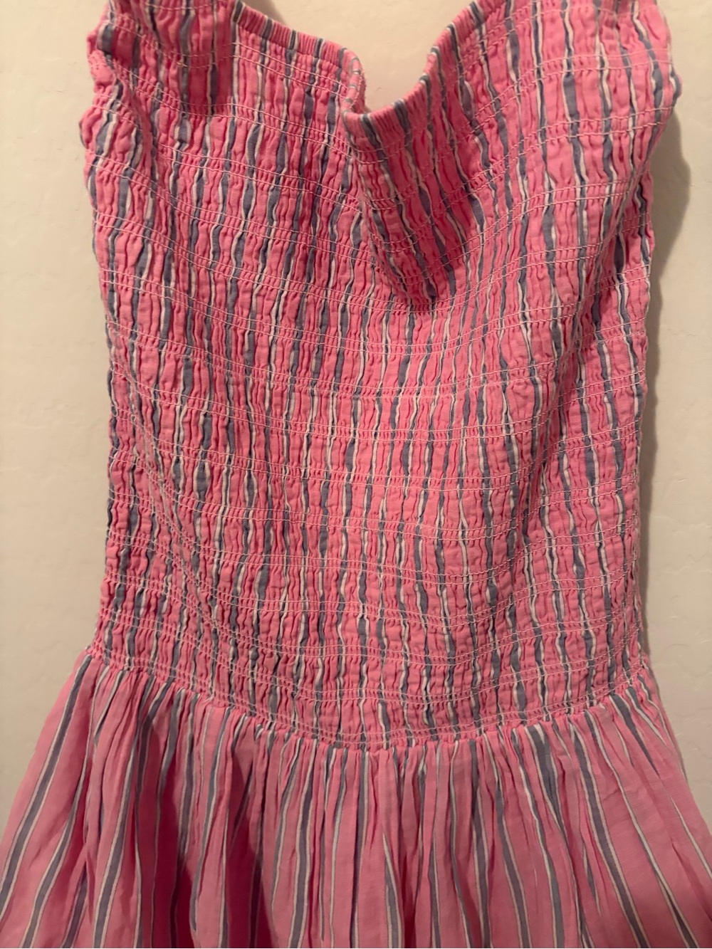 NWT Abercrombie Pink Halter Smocked Mini Dress with Blue Stripe - Picture 5 of 9